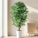 6FT Artificial Ficus Tree, Large Fake Ficus Tree White Planter