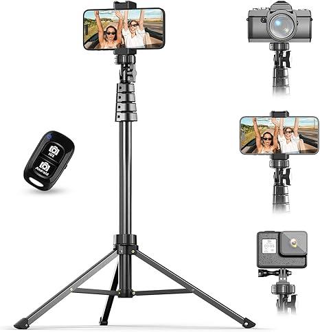 UBeesize 62" Phone Tripod & Selfie Stick, Camera Tripods Stand, Compatible with iPhone Android Phone, Perfect for Selfies/Video Recording/Live Streaming Black