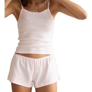 XBTCLXEBCO Lace Pajama Sets for Women 2 Piece Sexy Sleeveless Cami Tank Top and Shorts Pj Set Y2K Matching Lounge Sleepwear(Button Pink, Medium)