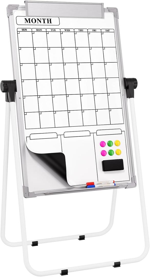 MaxGear Large Whiteboard with Stand 36" x 24" Double-Sided Easel Whiteboard Monthly Calendar,Height Adjustable, Foldable, Portable Dry Erase Board for Home, Office, Classroom Planning, Teaching