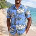 Weecreeture Floral Hawaiian Shirt for Men Summer Button Up Shirt Short Sleeve Mens Beach Tropical Casual Aloha Shirt (Blue, XXXL)