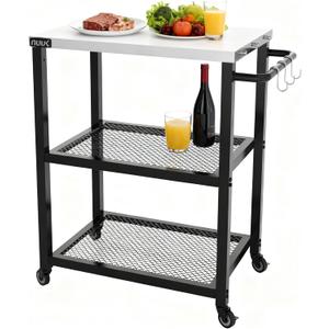 NUUK Rolling Outdoor Grill Cart with Wheel 16" x 24", Stainless Steel Table Top Pizza Oven Stand, BBQ Size Prep Table Outside Kitchen Cabinet for Garden Backyard Barbecue