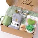 Birthday Gifts for Women, Get Well Soon Self Care Package Box, Sympathy Inspirational Gift After Surgery Blanket, Sending Hug Baskets Thinking of You Feel Better for New Mom Wife Friend Sister (Green)