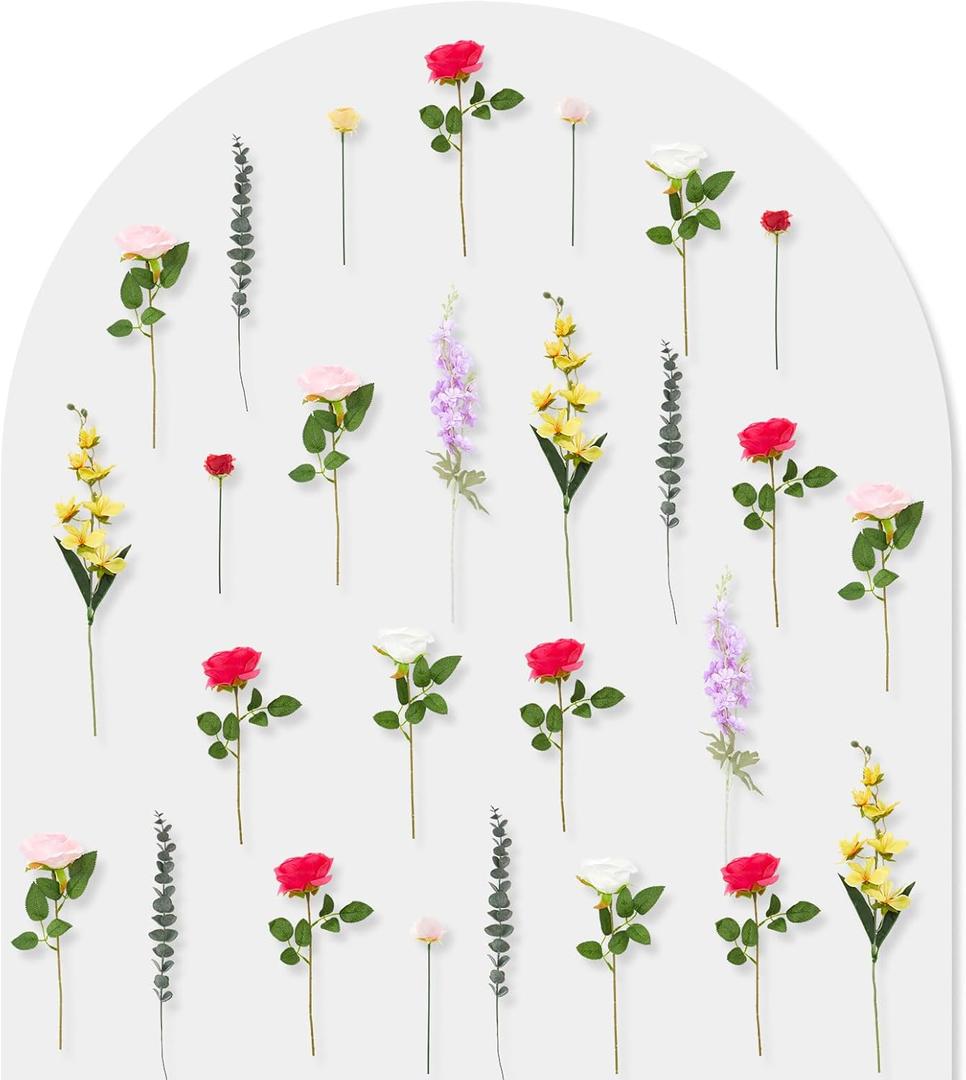 Giegxin 27 Pcs Artificial Wildflowers Large Size Wildflower Birthday Party Decorations for Background Backdrop Fake Flowers with Tape for Baby Shower Wedding Garden Tea Party Supplies