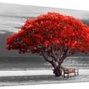 wall art for living room Decorations Photo Prints - panoramic black and white with red trees The moon Landscape - Modern Home Decor The room Stretched and Framed Ready to Hang artwork 20x40inches