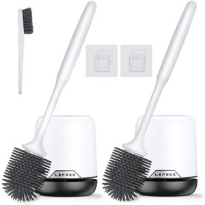 Lefree 2 Pack Silicone Toilet Brush, Rubber Toilet Bowl Brush and Holder Set with Ventilated Holder, Toilet Cleaner Brush for Bathroom, Floor Standing & Wall Mounted Toilet Scrubber Without Drilling (Black)