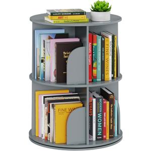 SpaceAid 2 Tier Rotating Bookshelf Tower, Spinning Bookcase Lazy Susan, Revolving 360 Book Shelf Storage Round Carousel, Vertical Rotate Turning Spiral Corner Organizer, Gray, 2 Tier, 25.6" H