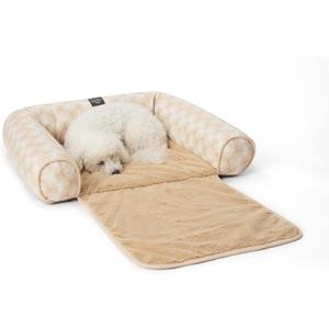 Nicole Miller New York PET Kendall Fluted Geo Cozy Couch Protector Pet Bed, Cozy & Calming, Non-Slip Bottom, Machine Washable, Taupe, Large 40"x23"x4"