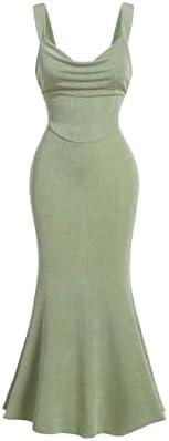 SOLY HUX Women's Open Back Cowl Neck Bodycon Maxi Dresses Sleeveless Tie Backless Cami Party Long Dress (Solid Green, Medium)