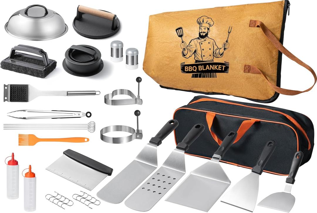 36PCS Grilling Accessories, Griddle Accessories Kit with BBQ Blanket, Flat Top Grill Tools for Blackstone & Camp Chef, Grill Spatula Set with Enlarged Spatulas, Basting Cover, Scraper