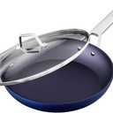 MsMk Non stick frying pan set with lid Blue, 12-inch Durable skillet, Titanium and Diamond Non Stick Non-Toxic Coating From USA, Even Heating, Easy Clean-Up, Comfort Handle, Induction Compatibility