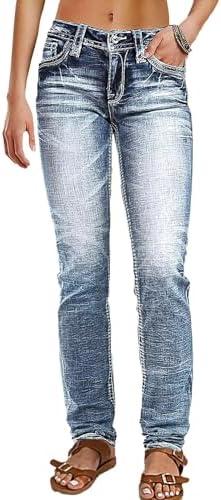 Flamingals Mid Rise Skinny Jeans for Women, Trendy Wash Stretchy Butt Lifting, Western Jeans with Pocket Back, X-Small