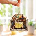 4 x Reading Girl Ornaments, Acrylic Wood Printed Over Ornament for Christmas Tree Hanging Decor, Gift Idea for Reading Lover 3.29 Inches