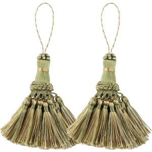 BEL AVENIR Elegant Polyester Tassel Handmade Colorful Craft Tassels Charms for Key Chain Straps DIY Accessories (Green, 2 Pack)
