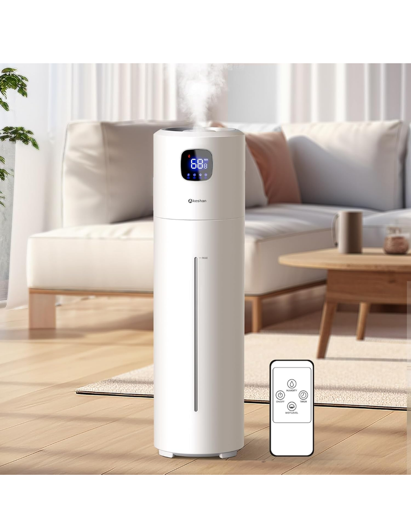 Large Humidifiers for Bedroom, 9L/2.5Gal Ultrasonic Cool Mist, Easy Clean with 350ML/H Large Mist Speed, Quiet Tower, Suitable for Kids Room Plant Yoga (White