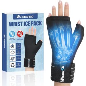 Wrist Ice Pack Wrap, Reusable Ice Gloves for Hot & Cold Hand Compress, Hand Ice Pack Gloves for Arthritis, Injuries, Carpal Tunnel, Tendonitis, Swelling, Fits Left and Right Hands, Black, 1 pc