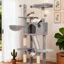 Hey-brother Cat Tree, 53 inch Cat Tower for Indoor Cats, Cat House with Padded Platform Bed, Toy Balls, Large Cozy Condo, Hammocks and Sisal Scratching Posts, Light Gray MPJ019-SW