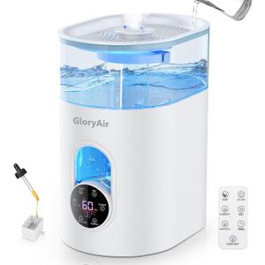 Humidifiers for Bedroom Large Room Home - GloryAir 6L Quiet Top Fill Cool & Warm Mist Humidifier with Smart Humidity Control, Remote Control, 7-Color Light, Humidistat, Oil Diffuser (White)