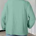 AlvaQ Womens Plus Size Tops Tie Front Long Lantern Sleeve V Neck Floral Applique Blouse Shirt L-4XL (Green, L)