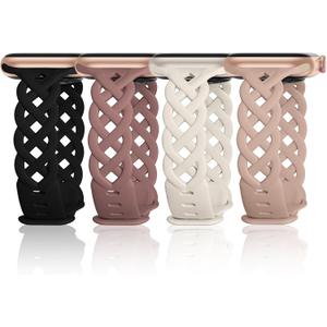 Slim Silicone Bands Compatible with Apple Watch Band, Women Floral Breathable Braided Lace Thin Sport Strap Replacement Wristbands iWatch, Size: 44/45/46/49/42mm(series 3 2 1)