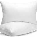 QUBA LINEN Queen Size Bed Pillows - Set of 2, Medium Density, Soft and Supportive for Back, Side, and Stomach Sleepers (Queen, White (Pack of 2)) 
