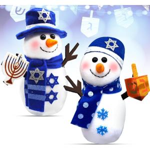 TURNMEON Hanukkah Decorations - 2 Pack Chanukah Plush Snowman Doll Hold Menorah & Dreidel,Hanukkah Gnomes Home Indoor Holiday Party Decor Chanukah Ornaments Table Hanukkah Gift Idea