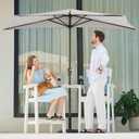 JEAREY 9ft Half Umbrella Outdoor Patio Umbrella Market Umbrellas with Crank, 1/2 Round Wall Umbrella 5 Sturdy Ribs UV Protection for Pool Garden Balcony Deck, Foggy Gray