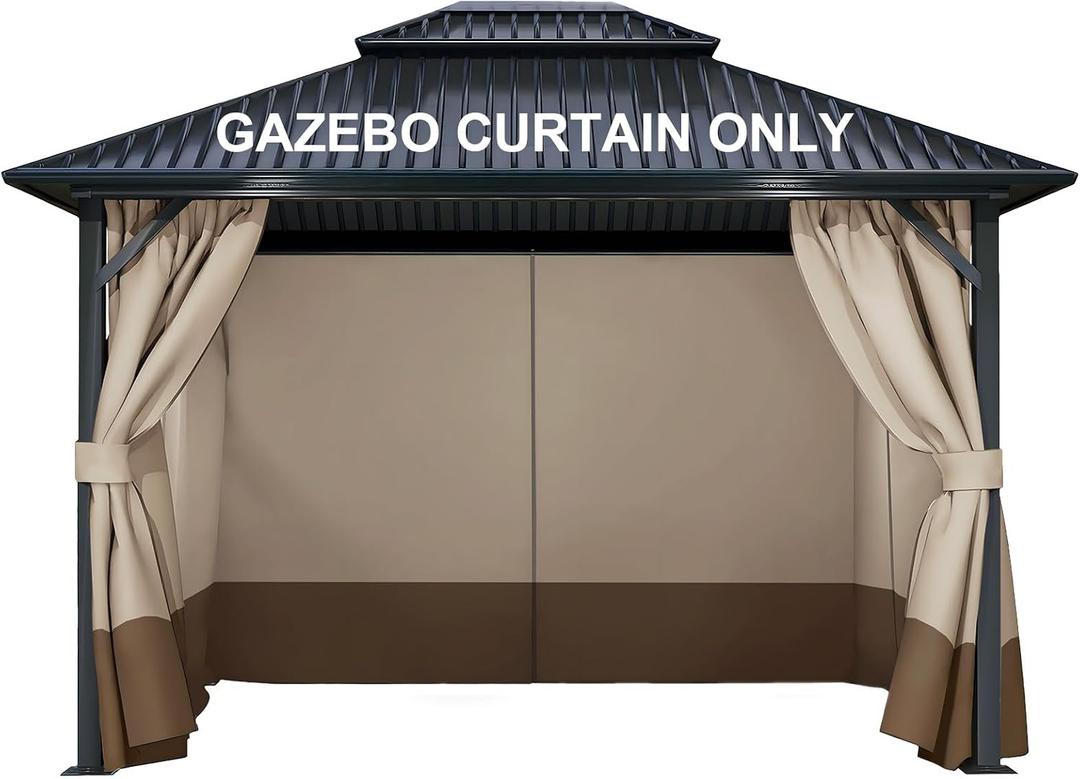 COWVIE 4-Panel 12' x 16' Gazebo Replacement Curtains, Patio Privacy Sidewalls with Double Zipper, Replacement for Outdoor Gazebo Canopy (Curtain Only)