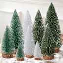 9Pcs Mini Christmas Trees Christmas Decor Artificial Christmas Decorations with 4 Sizes, Christmas Tree Bottle Brush Trees Christmas Table Decorations (Green/Silver)