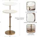 Kate and Laurel Engles Traditional Adjustable-Height Pedestal Side Table, 14 x 14 x 30, White Marble and Antique Brass, Vintage Round End Table for Use as Indoor Plant Stand with Authentic Marble Top