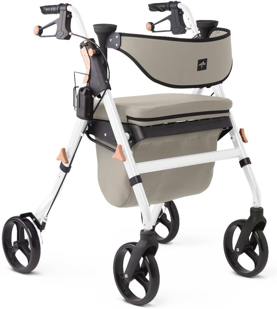 Medline Premium Empower Rollator Walker with Memory Foam Seat, Gray & White, 300 lb. Weight Capacity, 8 Wheels, Microban* Technology, Cupholder,Rolling Walker for Mobility Impairment