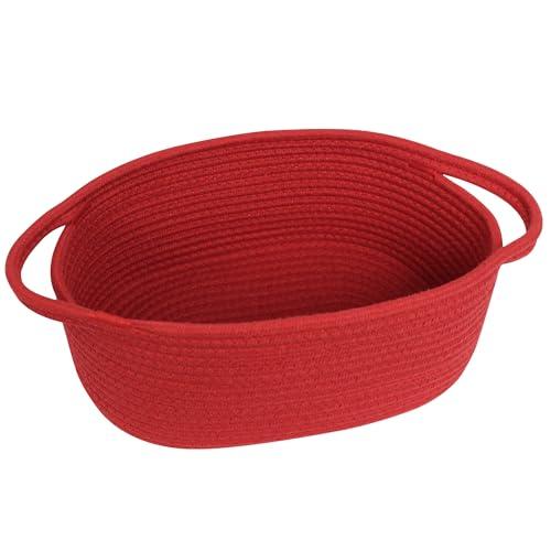 MEGASKET Red Woven Basket, 13" x 9" x 5" Baskets for Gifts Empty, Cute Cotton Rope Cat Dog Toy Bin Box, Small Woven Bin for Organizing, Red Room Decor, Nursery Cloth Diaper Storage Organizer