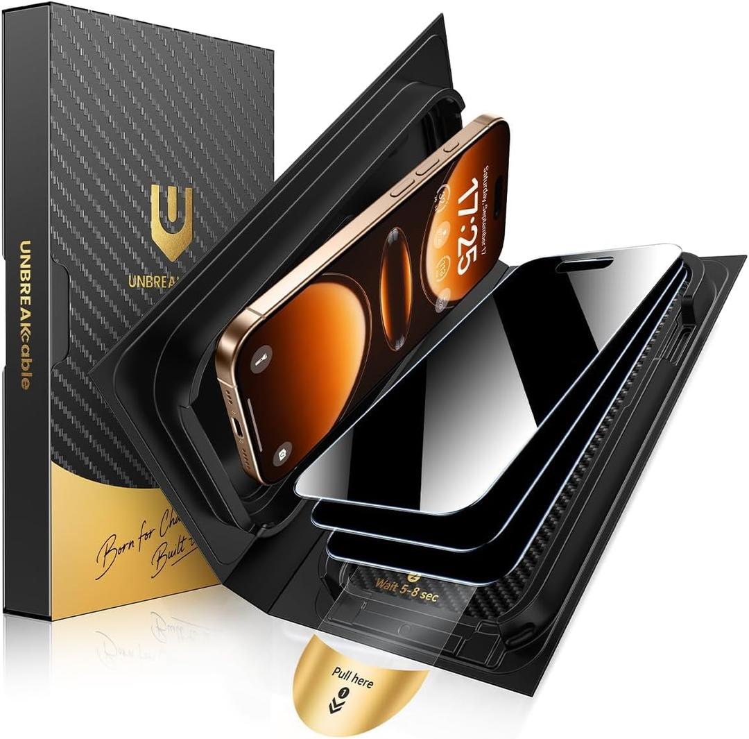 UNBREAKcable Privacy Screen Protector for iPhone 16 Pro Max 6.9", 3 Pack Full Coverage Tempered Glass [28 Anti-Spy] [9H Hardness] [Easy Installation Box] Shatterproof Private Screen Guard