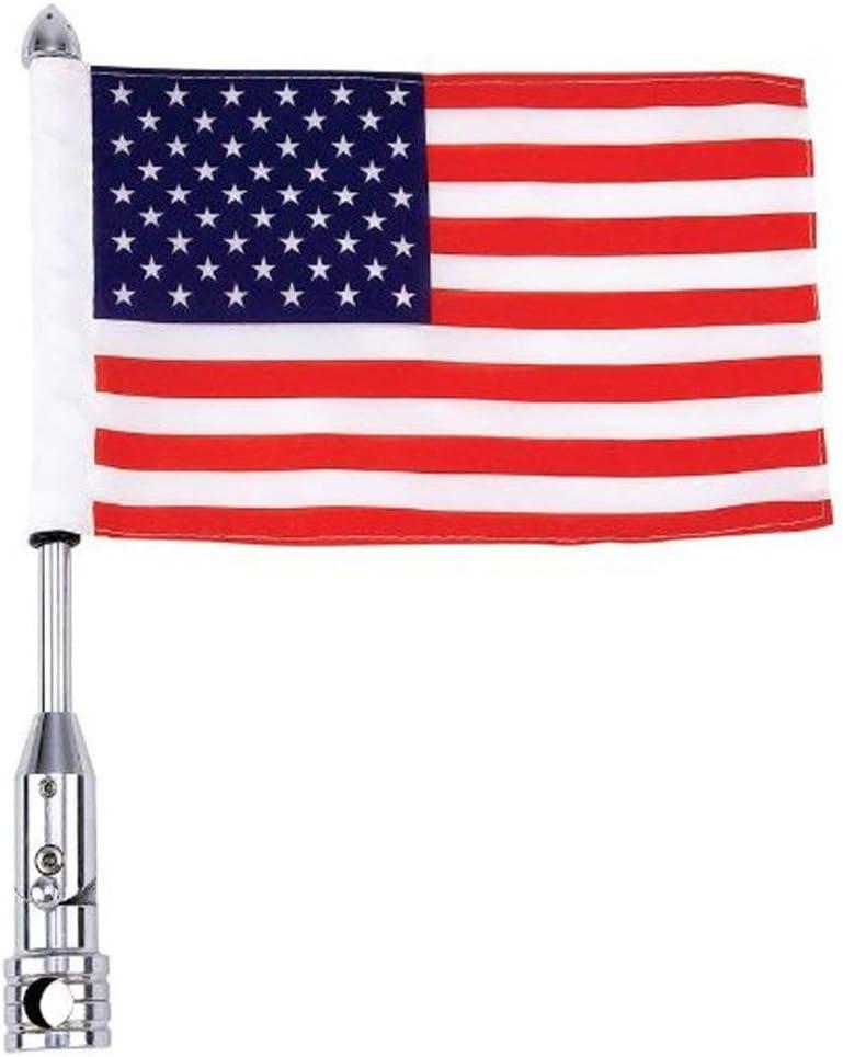 Diamond Plate BKFLAGPL Motorcycle Flagpole Mount and American Flag USA, 13", Silver