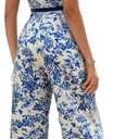 Floerns Women's 2 Piece Summer Outfit Floral Print Knot Shoulder Zip Back Crop Cami Top and Maxi Pants Set (Large, Light Multi Flower)