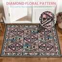 Black Rug 2'x3' - Small Washable Entry Rug Floral Boho Diamond Area Rug for Entryway Kitchen Bathroom Door Mat Indoor Entrance, Pet & Kids Friendly Stain & Fade Resistant Non Slip Carpet
