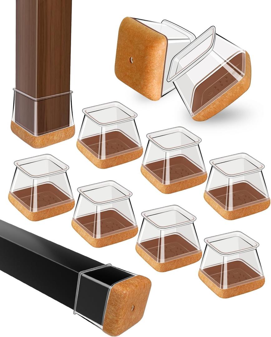 OCONDA 40 Pcs Chair Leg Floor Protectors for Hardwood Floors, Clear Rubber Furniture Sliders with Felt, Silicone Furniture Leg Caps Covers (Fit Square Diameter:1-1/16" to 1-7/16")