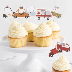 Car Cupcake Toppers - Transportation Birthday Party Decorations, Transport Baby Shower Party Supplies, Car Cake Decoration for Baby Boy, Car Traffic Cake Smash Photo Props