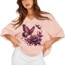Oversized Tshirts for Women V Neck Short Sleeve Summer Casual Basic Loose Tops 2026