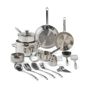 T-fal Gourmet Stainless Steel Cookware Set: 20-Piece Kitchen Essentials, Induction Compatible, Dishwasher Safe, Oven Safe to 500F, Durable Pots and Pans with Steamer for Versatile Cooking