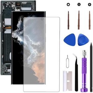 OLED for Samsung Galaxy S22 Ultra 5G LCD Screen Replacement Galaxy S22Ultra SM-S908U SM-S908U1 Display Screen Touch Digitizer Assembly Supports Fingerprint (with Green Frame+Soft Film+Tools)