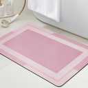 Ultra Thin Bath Mat, Upgrade Backing Non Slip Thin Bath Mats Fit Under Door, Quick Dry Ultra Absorbent Bathroom Rugs, Machine Washable Bath Rugs for Bathroom, Bathtub & Kitchen, Pink/Bordered/24"x17"