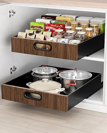 1 Pack Pull Out Drawer for Cabinet 14"W x 21"Deep, Metal Slide Out Drawers Fixed with Adhesive Nano Film, Roll Out Shelf Sliding Cabinet for Pots, Bathroom, Pantry, Under Sink