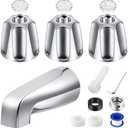 Enhon 3 Handle Shower Faucet Set Compatible with Pfister Verve Bath Tub Tool, Shower Knob and Bathtub Faucet Fits 1/2'', 3/4'' IPS Connection With 4 in 1 Spout Adapter Assembly Tool(Polished Chrome)