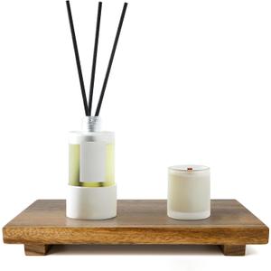 Medium 12" Acacia Wood Riser Pedestal Stand – Farmhouse Wood Display Riser for Kitchen and Bathroom Décor - Counter Display, Plant Stand, Jewelry Holder, Vanity Tray, Candle Stand (M:12"x7"x1.57")