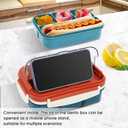 Bento box adult work lunch box, adult container, with 4 compartments, lunch container with cutlery ( knife, fork, spoon, sauce box), animal fruit fork, microwave and dishwasher safe, Orange Blue