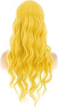 Dai Cloud Light Orange Wigs with Bangs for Women Long Wavy Curly Wig Party Cosplay Halloween Daily Use(Yellow)