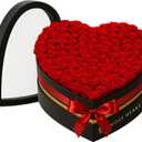 100 Preserved Roses, Forever Flowers for Delivery in Designer Heart-Shaped Box, Petite Long-Lasting Buds for Women, Eternal Rose Bouquet for Mothers Day, Girlfriend's Birthday