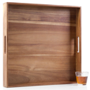14 x14   Square Wood Tray, Generously Acacia Serving Trays for Large Ottoman Coffee Table, Giant Square Shape Sofa Tray with Handles, Kitchen Organizer Storage Trays Huge Counter Serveware