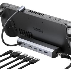JSAUX Docking Station for Steam Deck/ROG Ally/Legion Go/MSI Claw, 6-in-1 Steam Deck Dock with HDMI 4K@60Hz, Gigabit Ethernet, 3 USB A 3.0 and 100W Charge, Compatible with Steam Deck OLED-HB0603